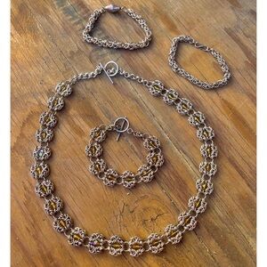 VINTAGE | Sterling Silver 925 Chainmail 4 Piece Bundle | 1 Set & 2 Bracelets